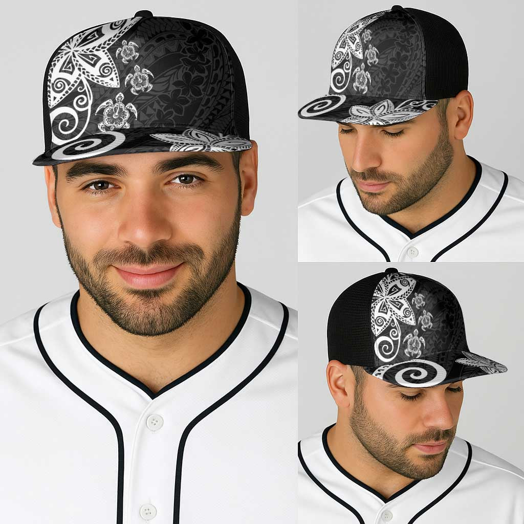 Polynesia Baseball Net Cap Black Tribal Turtle Floral Pattern LT05 - Polynesian Pride