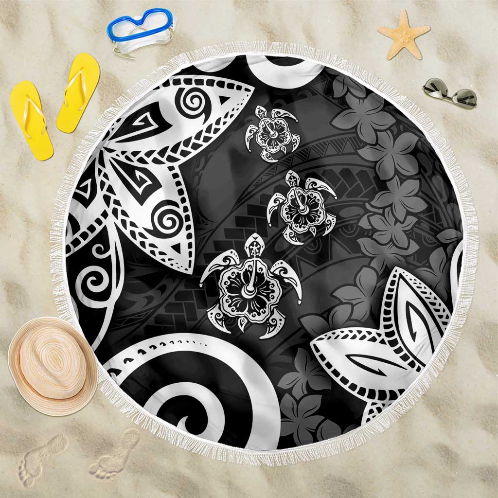 Polynesia Beach Blanket Black Tribal Turtle Floral Pattern LT05 One Size 150cm Black - Polynesian Pride