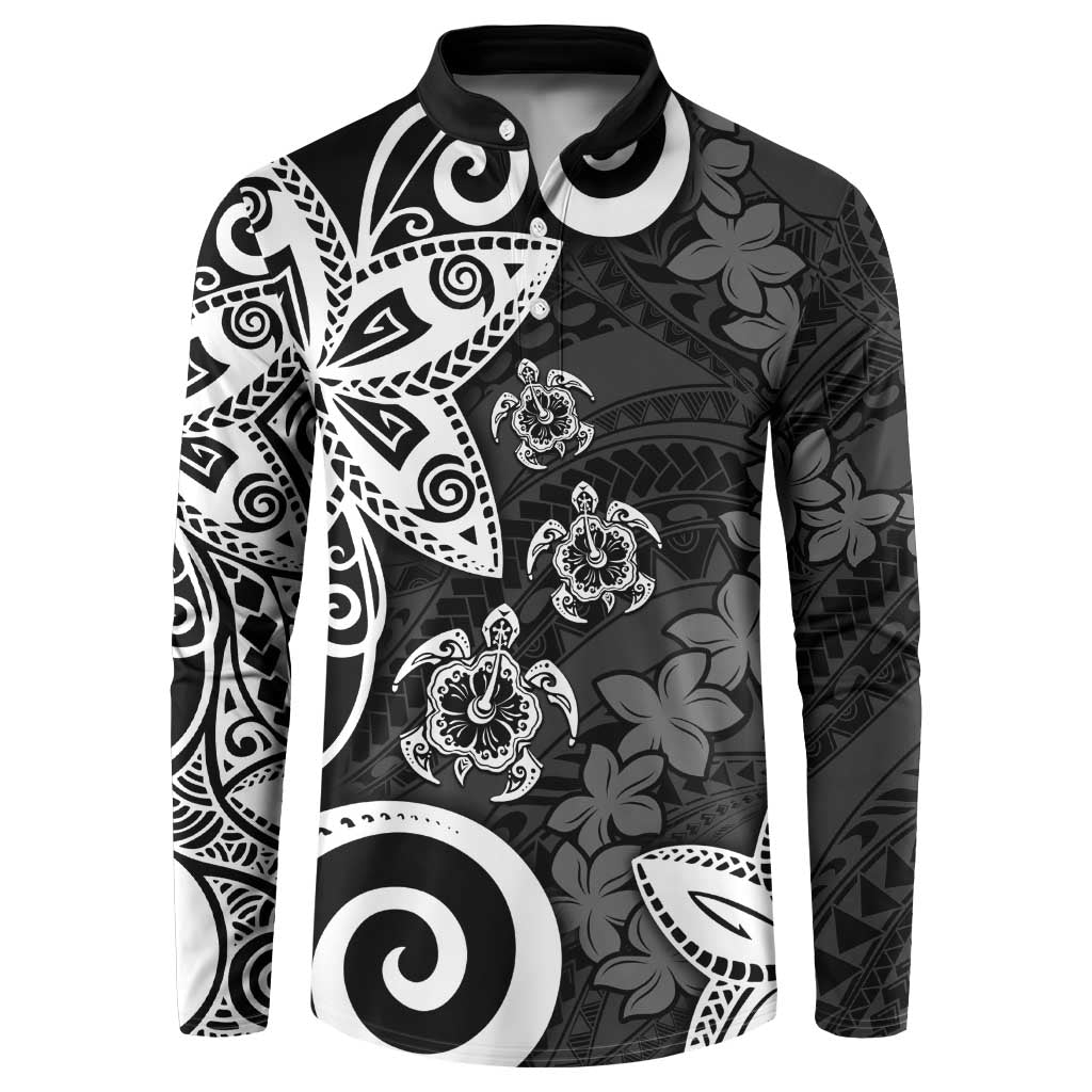 Polynesia Button Sweatshirt Black Tribal Turtle Floral Pattern LT05 Black - Polynesian Pride