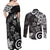 Polynesia Couples Matching Off Shoulder Maxi Dress and Long Sleeve Button Shirt Black Tribal Turtle Floral Pattern