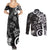 Polynesia Couples Matching Summer Maxi Dress and Long Sleeve Button Shirt Black Tribal Turtle Floral Pattern