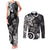 Polynesia Couples Matching Tank Maxi Dress and Long Sleeve Button Shirt Black Tribal Turtle Floral Pattern