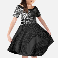 Polynesia Family Matching Long Sleeve Bodycon Dress and Hawaiian Shirt Black Tribal Turtle Floral Pattern LT05 Daughter's Dress Black - Polynesian Pride