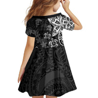 Polynesia Family Matching Long Sleeve Bodycon Dress and Hawaiian Shirt Black Tribal Turtle Floral Pattern LT05 - Polynesian Pride