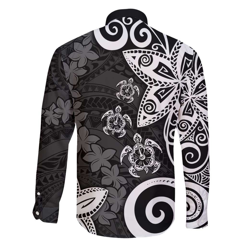 Polynesia Family Matching Long Sleeve Bodycon Dress and Hawaiian Shirt Black Tribal Turtle Floral Pattern LT05 - Polynesian Pride