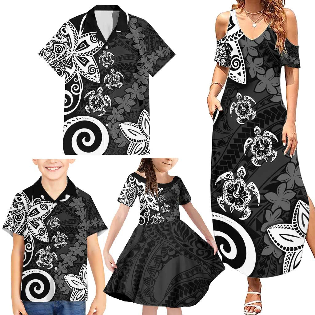 Polynesia Family Matching Summer Maxi Dress and Hawaiian Shirt Black Tribal Turtle Floral Pattern LT05 - Polynesian Pride