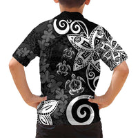 Polynesia Family Matching Tank Maxi Dress and Hawaiian Shirt Black Tribal Turtle Floral Pattern