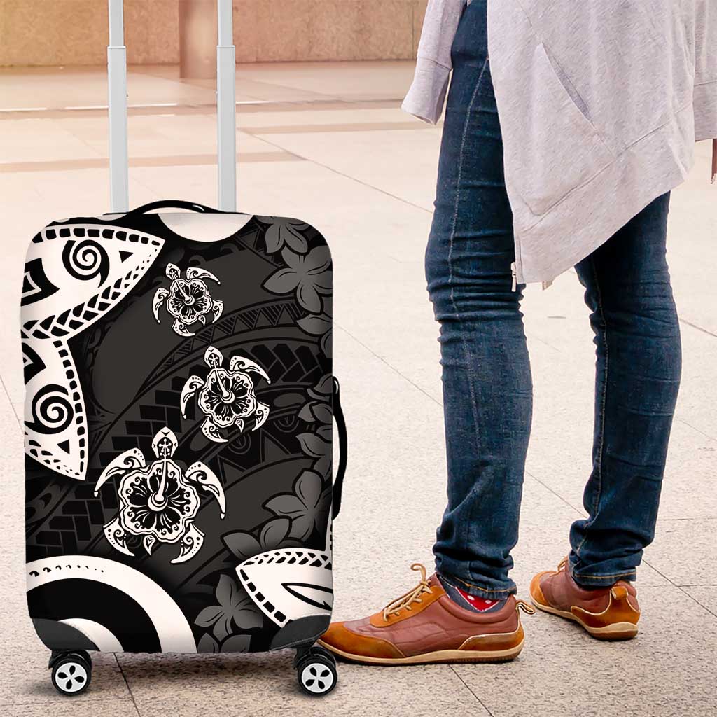 Polynesia Luggage Cover Black Tribal Turtle Floral Pattern LT05 Black - Polynesian Pride