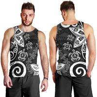 Polynesia Men Tank Top Black Tribal Turtle Floral Pattern