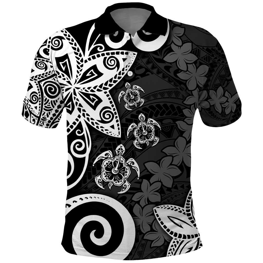 Polynesia Polo Shirt Black Tribal Turtle Floral Pattern