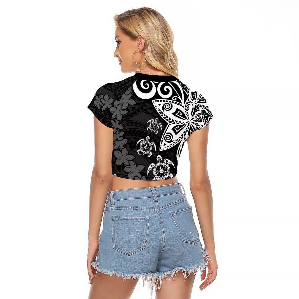 Polynesia Raglan Cropped T Shirt Black Tribal Turtle Floral Pattern