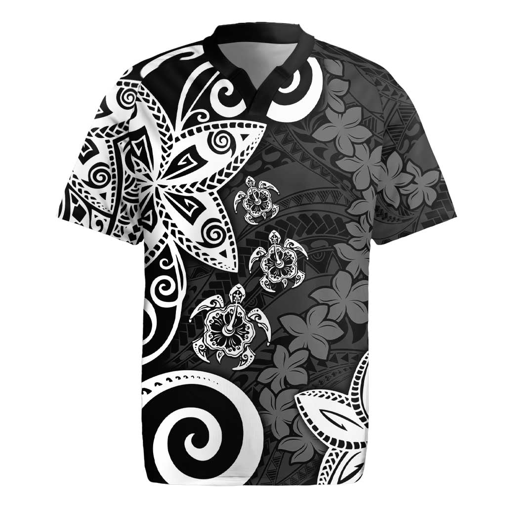 Polynesia Rugby Jersey Black Tribal Turtle Floral Pattern LT05 Black - Polynesian Pride
