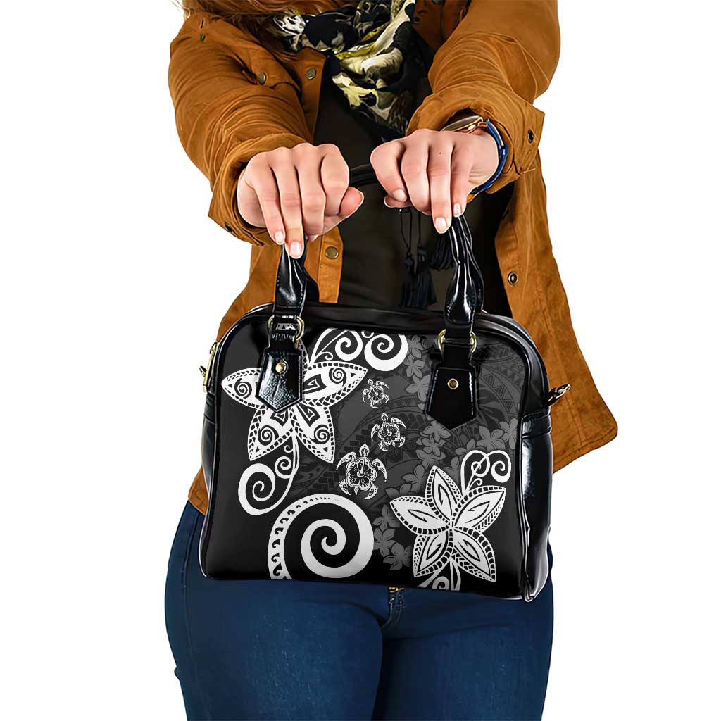 Polynesia Shoulder Handbag Black Tribal Turtle Floral Pattern LT05 One Size Black - Polynesian Pride