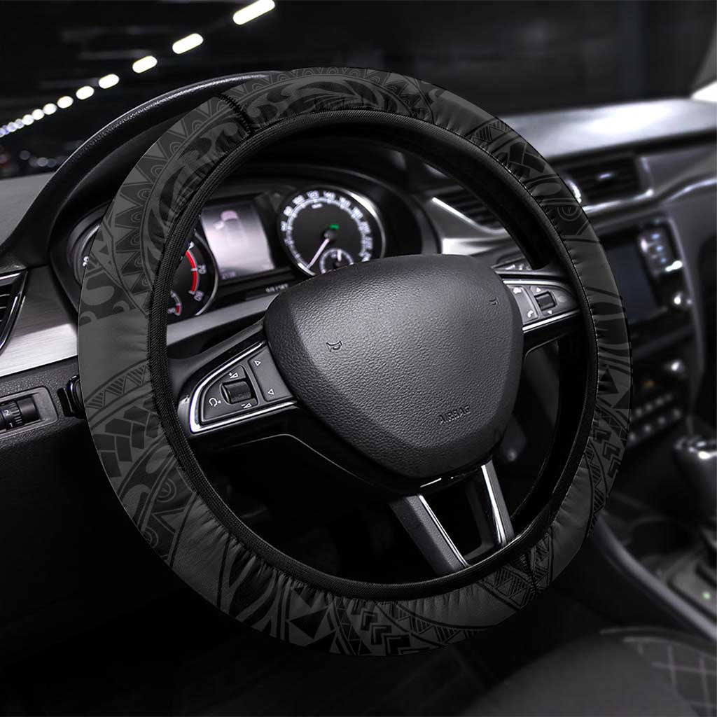 Polynesia Steering Wheel Cover Black Tribal Turtle Floral Pattern LT05 Universal Fit Black - Polynesian Pride