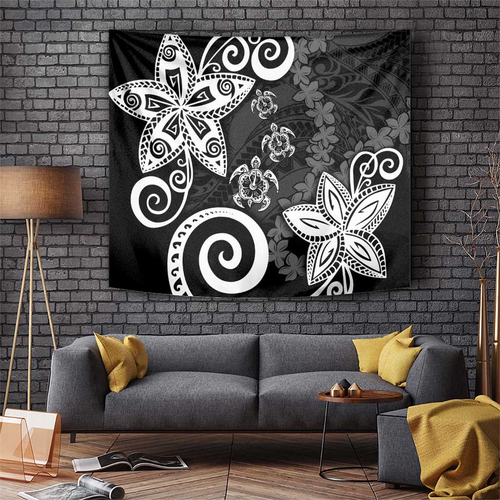 Polynesia Tapestry Black Tribal Turtle Floral Pattern LT05 Black - Polynesian Pride