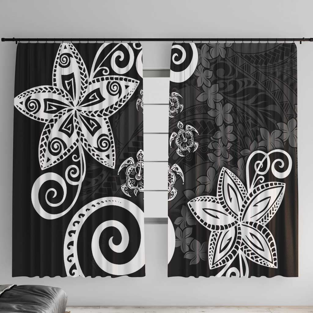 Polynesia Window Curtain Black Tribal Turtle Floral Pattern LT05 With Hooks Black - Polynesian Pride