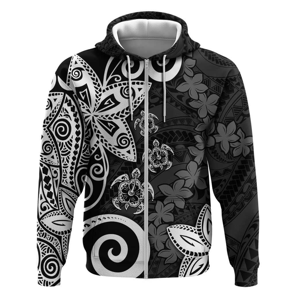 Polynesia Zip Hoodie Black Tribal Turtle Floral Pattern LT05 Zip Hoodie Black - Polynesian Pride