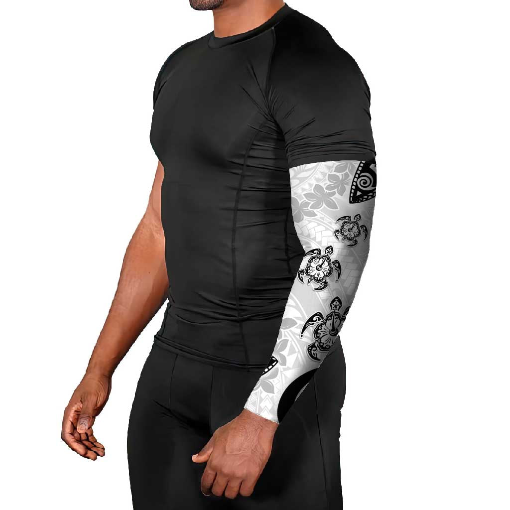 Polynesia Arm Sleeves White Tribal Turtle Floral Pattern - Polynesian Pride