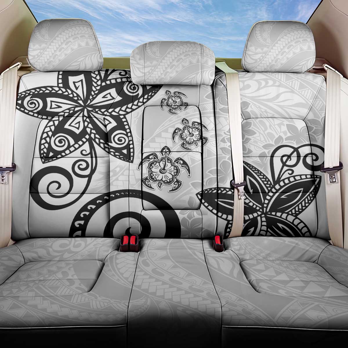 Polynesia Back Car Seat Cover White Tribal Turtle Floral Pattern LT05 One Size White - Polynesian Pride