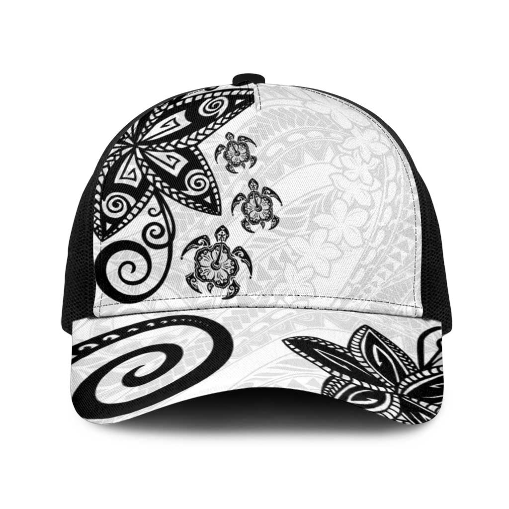 Polynesia Baseball Net Cap White Tribal Turtle Floral Pattern LT05 One Size Black White - Polynesian Pride