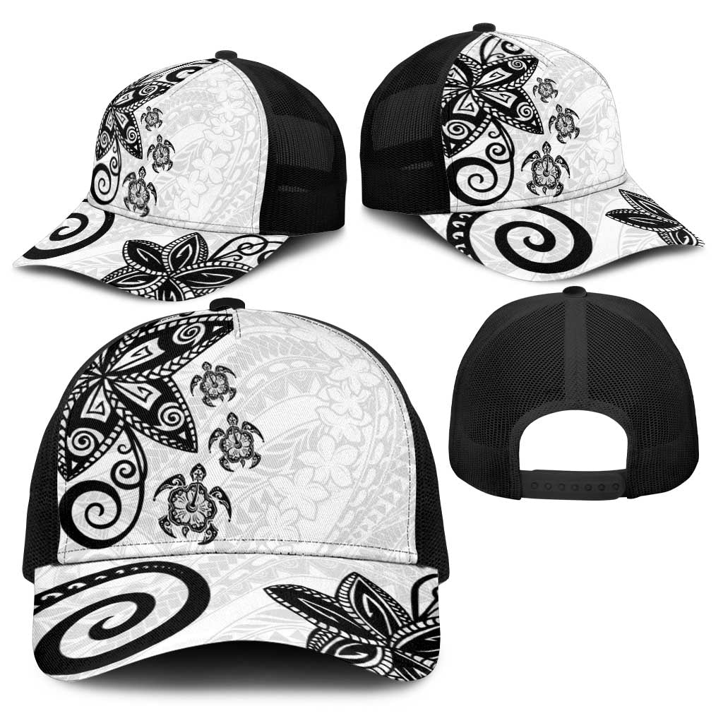 Polynesia Baseball Net Cap White Tribal Turtle Floral Pattern LT05 - Polynesian Pride