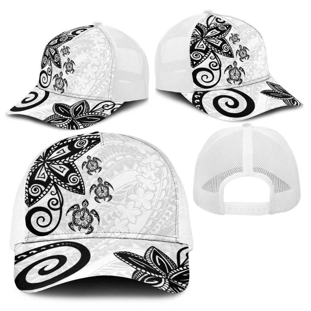 Polynesia Baseball Net Cap White Tribal Turtle Floral Pattern LT05 - Polynesian Pride