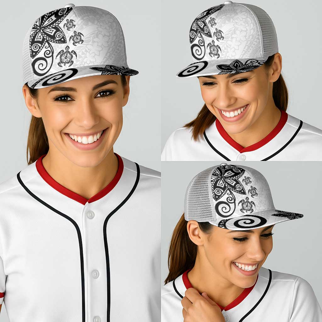 Polynesia Baseball Net Cap White Tribal Turtle Floral Pattern LT05 - Polynesian Pride