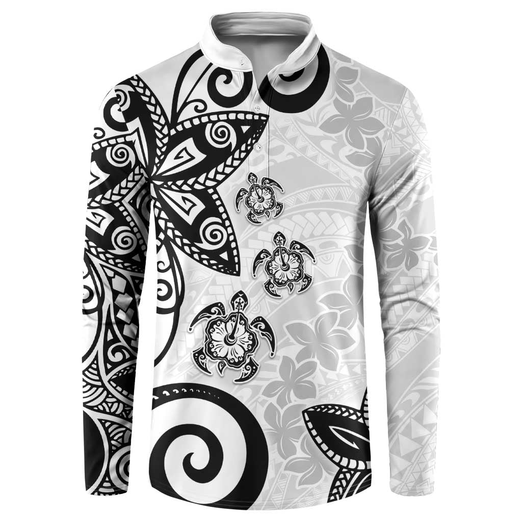 Polynesia Button Sweatshirt White Tribal Turtle Floral Pattern LT05 White - Polynesian Pride