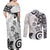 Polynesia Couples Matching Off Shoulder Maxi Dress and Long Sleeve Button Shirt White Tribal Turtle Floral Pattern