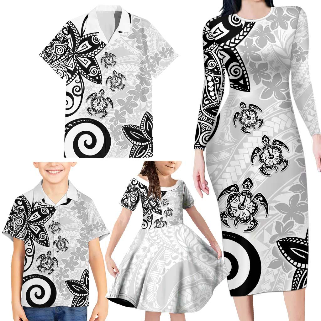 Polynesia Family Matching Long Sleeve Bodycon Dress and Hawaiian Shirt White Tribal Turtle Floral Pattern LT05 - Polynesian Pride
