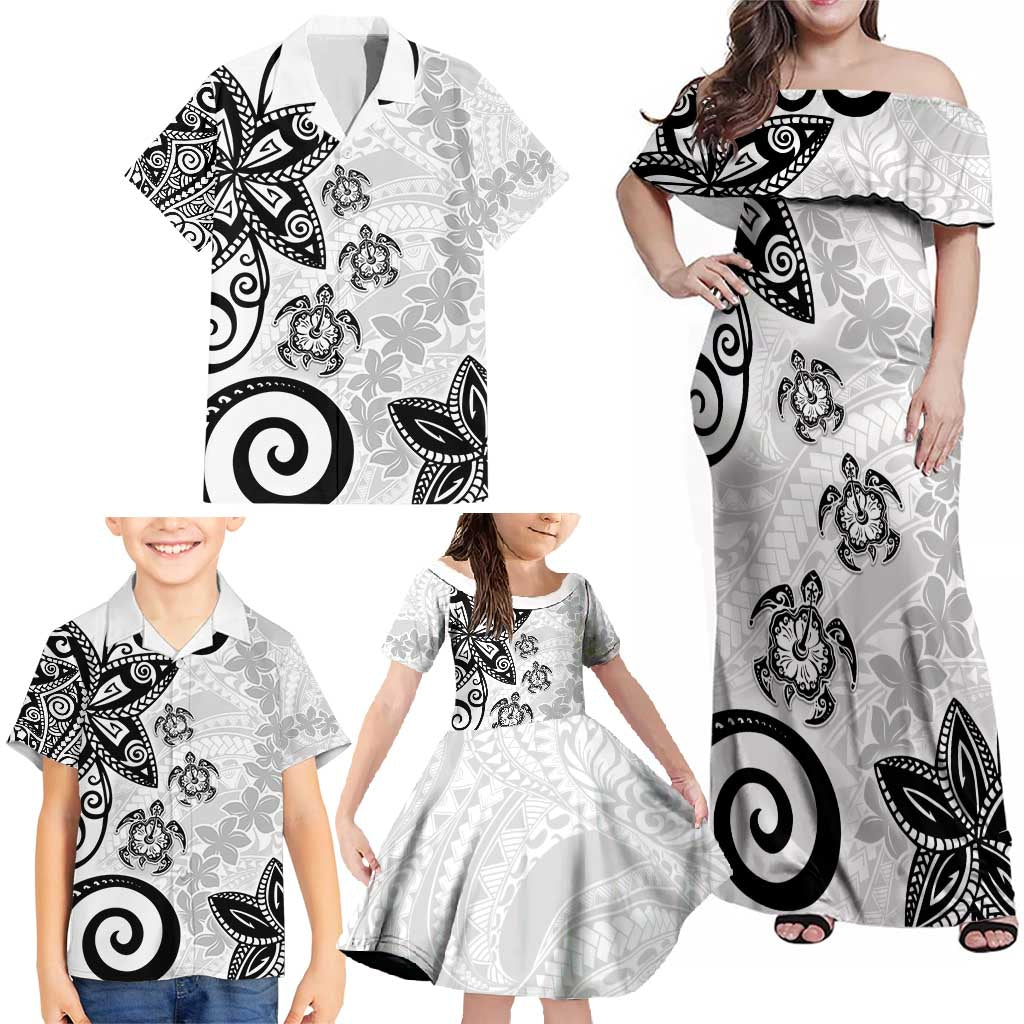 Polynesia Family Matching Off Shoulder Maxi Dress and Hawaiian Shirt White Tribal Turtle Floral Pattern LT05 - Polynesian Pride