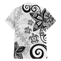Polynesia Family Matching Off Shoulder Short Dress and Hawaiian Shirt White Tribal Turtle Floral Pattern