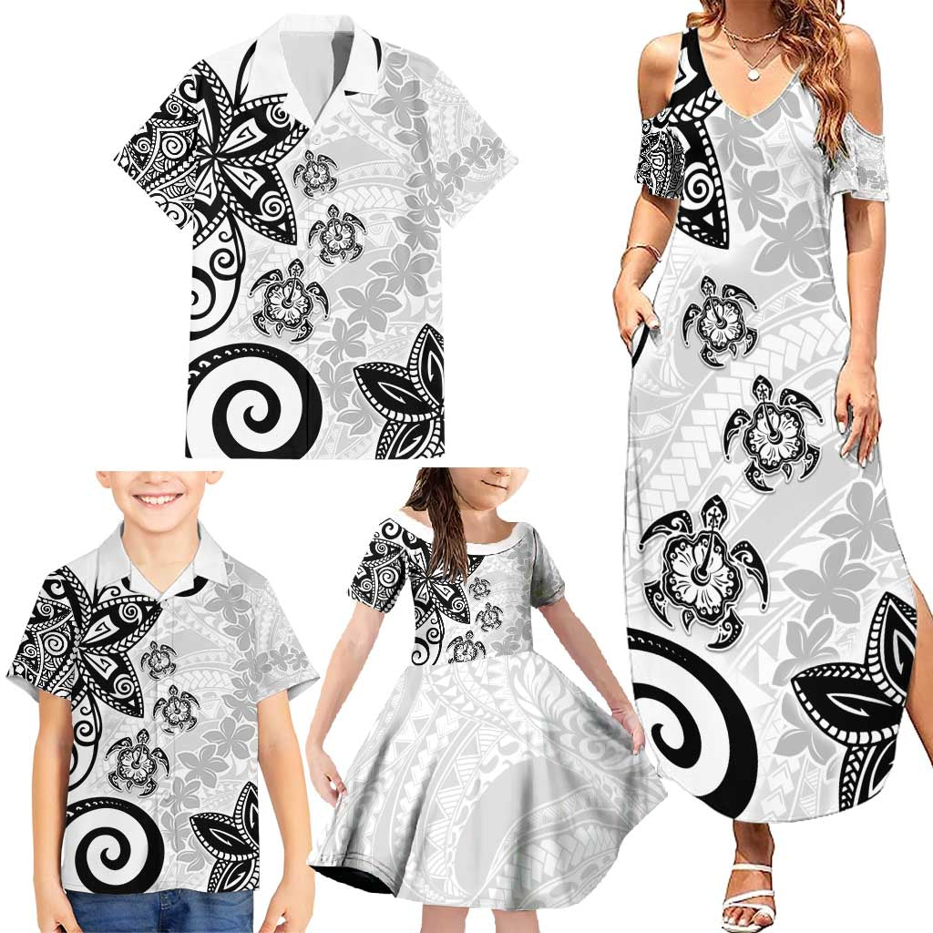 Polynesia Family Matching Summer Maxi Dress and Hawaiian Shirt White Tribal Turtle Floral Pattern LT05 - Polynesian Pride