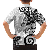 Polynesia Family Matching Tank Maxi Dress and Hawaiian Shirt White Tribal Turtle Floral Pattern