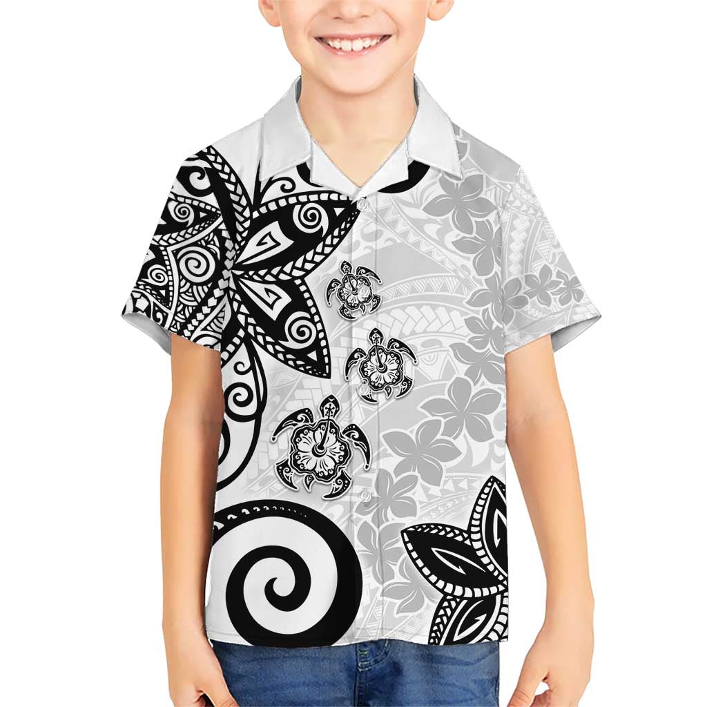 Polynesia Hawaiian Shirt White Tribal Turtle Floral Pattern