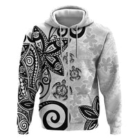 Polynesia Hoodie White Tribal Turtle Floral Pattern LT05 Zip Hoodie White - Polynesian Pride