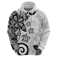 Polynesia Hoodie White Tribal Turtle Floral Pattern LT05 - Polynesian Pride