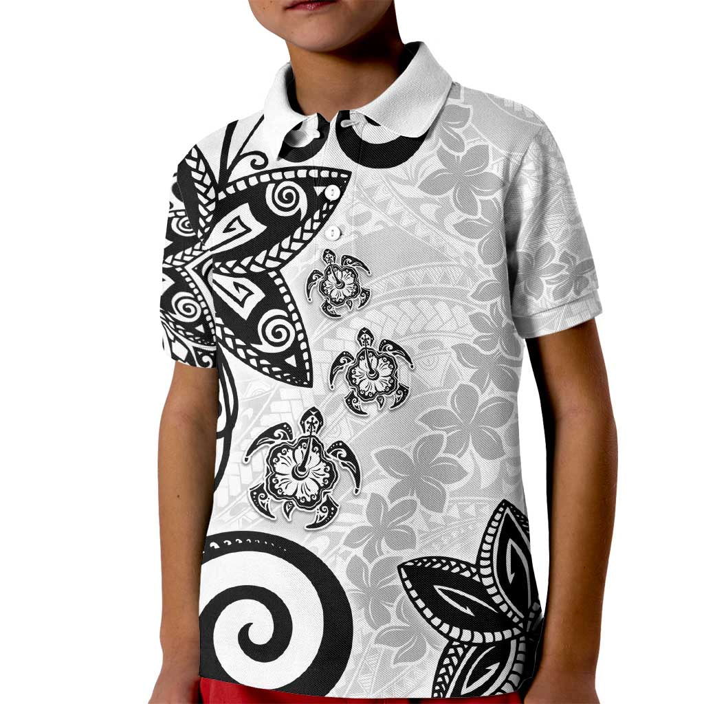 Polynesia Kid Polo Shirt White Tribal Turtle Floral Pattern