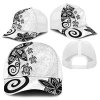 Polynesia Mesh Trucker Cap White Tribal Turtle Floral Pattern - Polynesian Pride