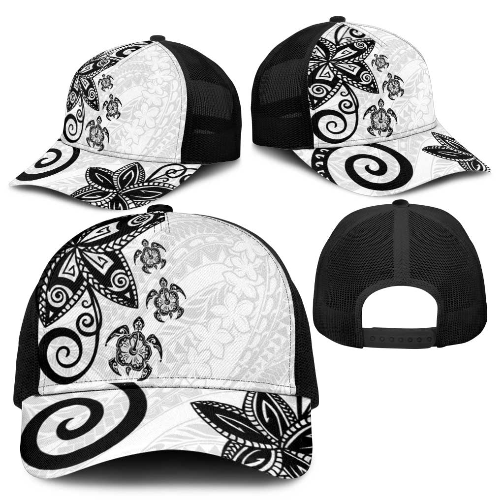 Polynesia Mesh Trucker Cap White Tribal Turtle Floral Pattern - Polynesian Pride
