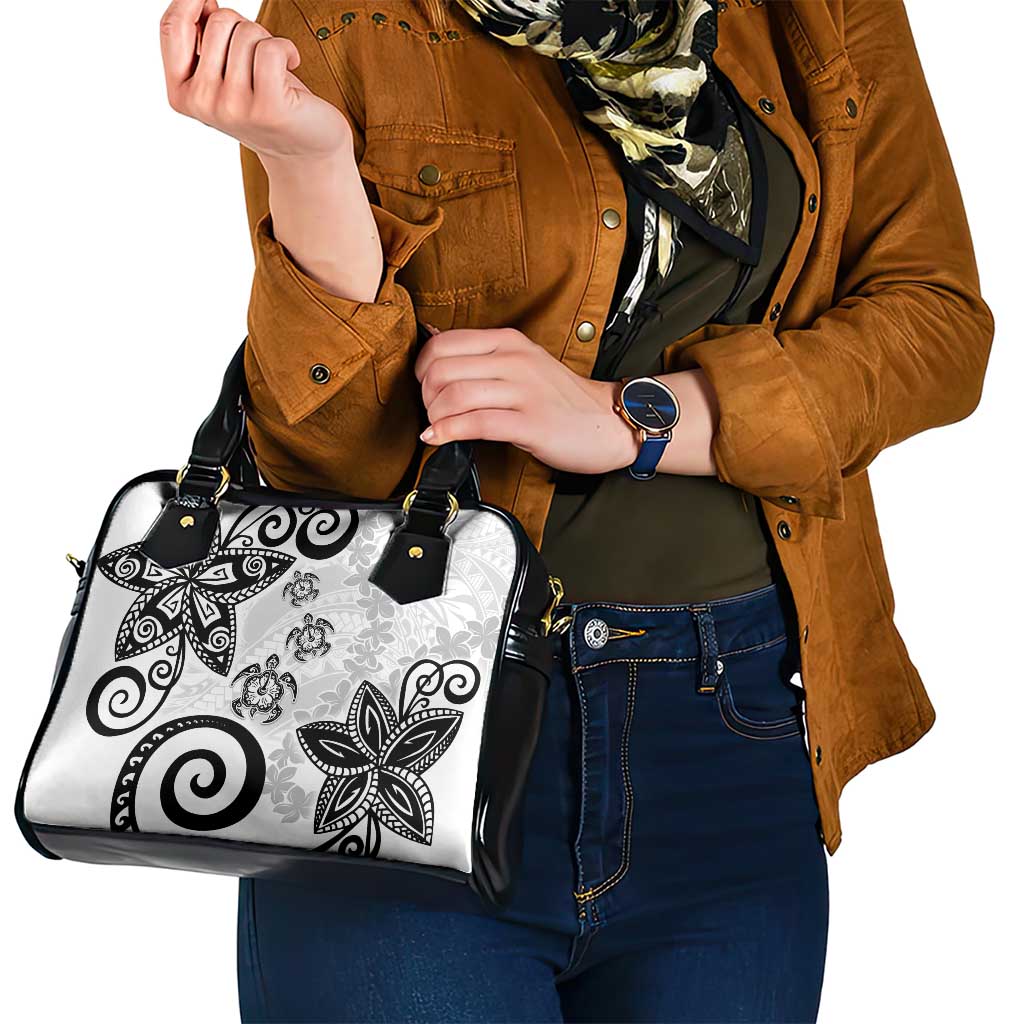 Polynesia Shoulder Handbag White Tribal Turtle Floral Pattern