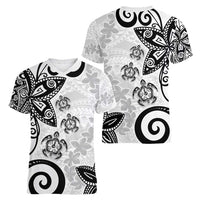 Polynesia Women V-Neck T-Shirt White Tribal Turtle Floral Pattern