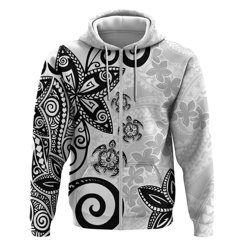 Polynesia Zip Hoodie White Tribal Turtle Floral Pattern LT05 Zip Hoodie White - Polynesian Pride