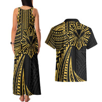 Hawaii And Philippines Couples Matching Tank Maxi Dress and Hawaiian Shirt Kanaka Maoli With Tribal Sun Together Gold LT05 - Polynesian Pride