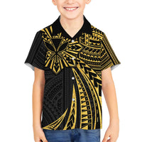 Hawaii And Philippines Family Matching Long Sleeve Bodycon Dress and Hawaiian Shirt Kanaka Maoli With Tribal Sun Together Gold LT05 Son's Shirt Gold - Polynesian Pride