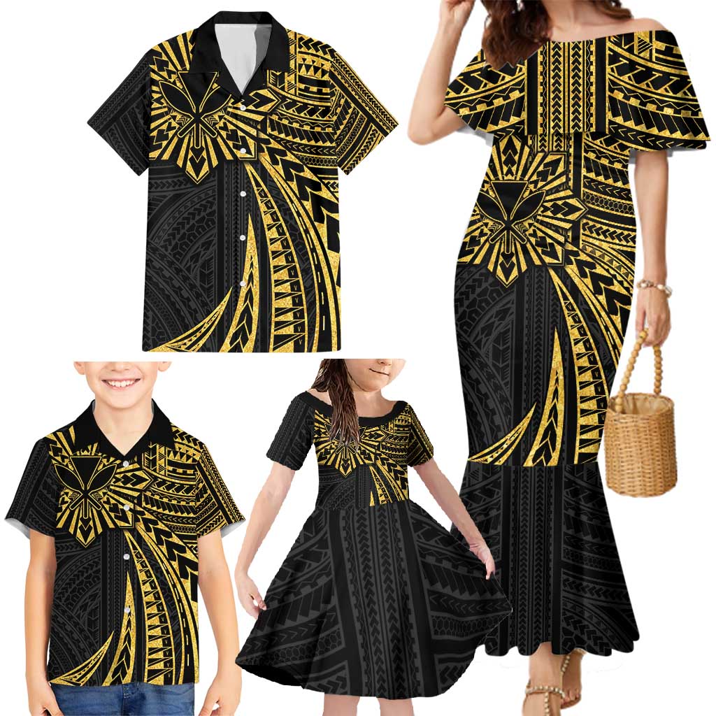 Hawaii And Philippines Family Matching Mermaid Dress and Hawaiian Shirt Kanaka Maoli With Tribal Sun Together Gold LT05 - Polynesian Pride