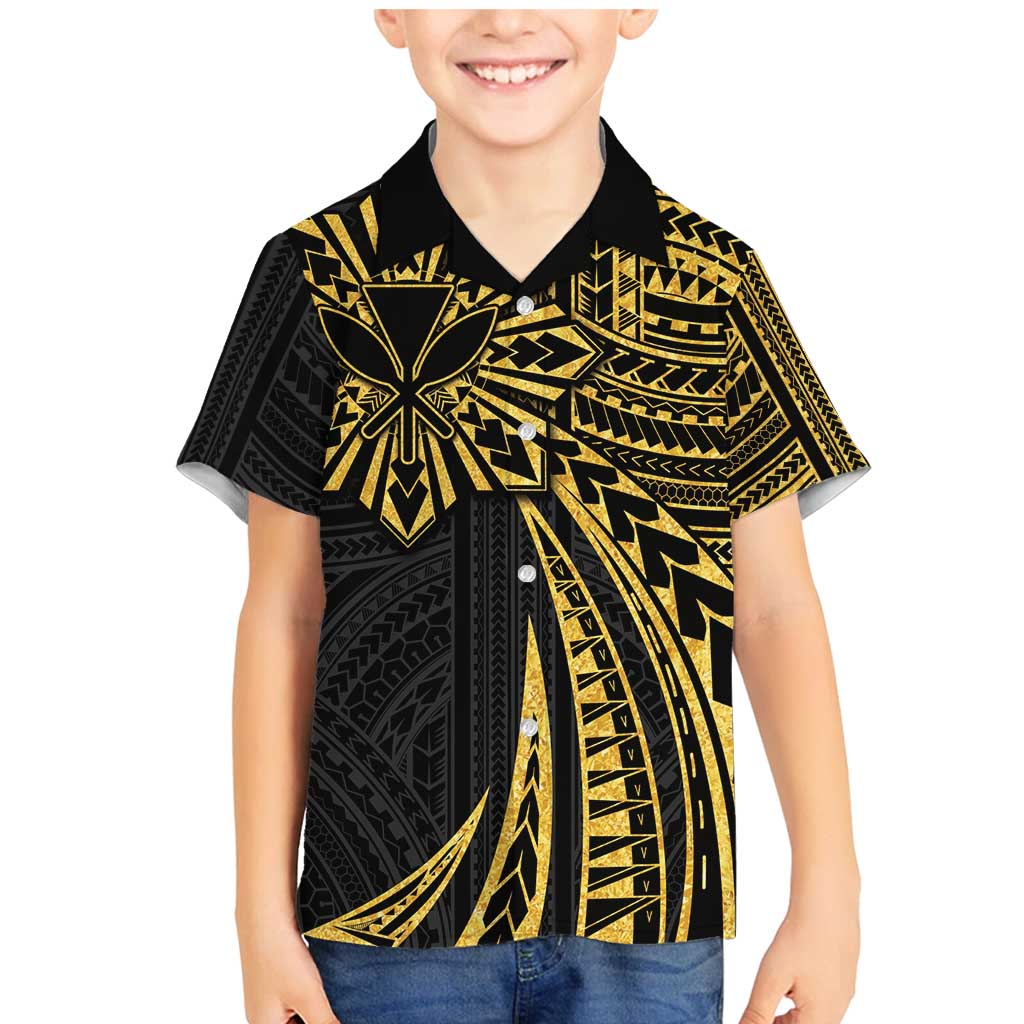 Hawaii And Philippines Family Matching Mermaid Dress and Hawaiian Shirt Kanaka Maoli With Tribal Sun Together Gold LT05 Son's Shirt Gold - Polynesian Pride