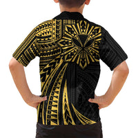 Hawaii And Philippines Family Matching Off Shoulder Maxi Dress and Hawaiian Shirt Kanaka Maoli With Tribal Sun Together Gold LT05 - Polynesian Pride