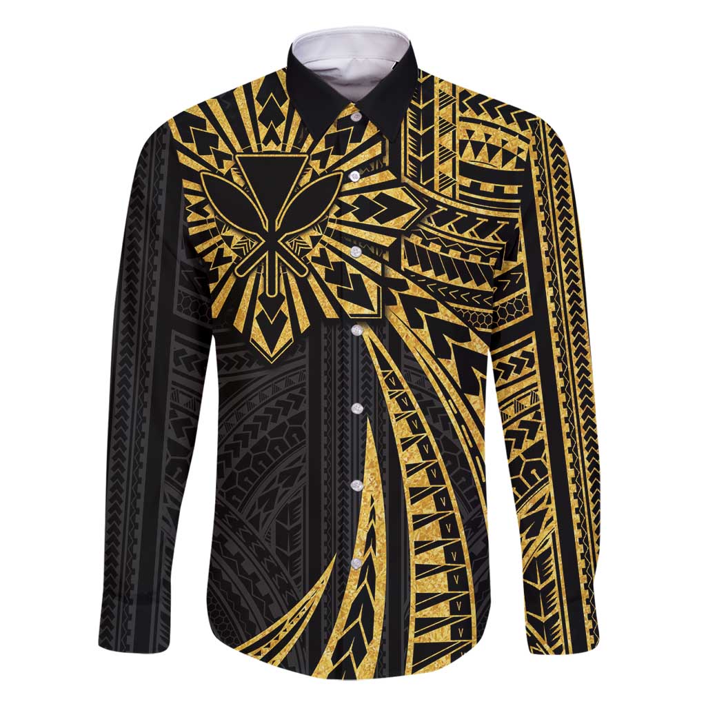 Hawaii And Philippines Family Matching Off Shoulder Maxi Dress and Hawaiian Shirt Kanaka Maoli With Tribal Sun Together Gold LT05 Dad's Shirt - Long Sleeve Gold - Polynesian Pride