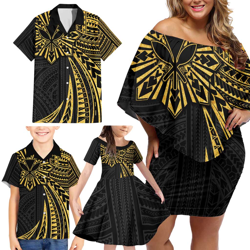 Hawaii And Philippines Family Matching Off Shoulder Short Dress and Hawaiian Shirt Kanaka Maoli With Tribal Sun Together Gold LT05 - Polynesian Pride